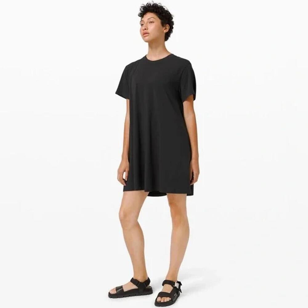 Lululemon All Yours T-Shirt Dress Black Size 10 Short Sleeve Midi